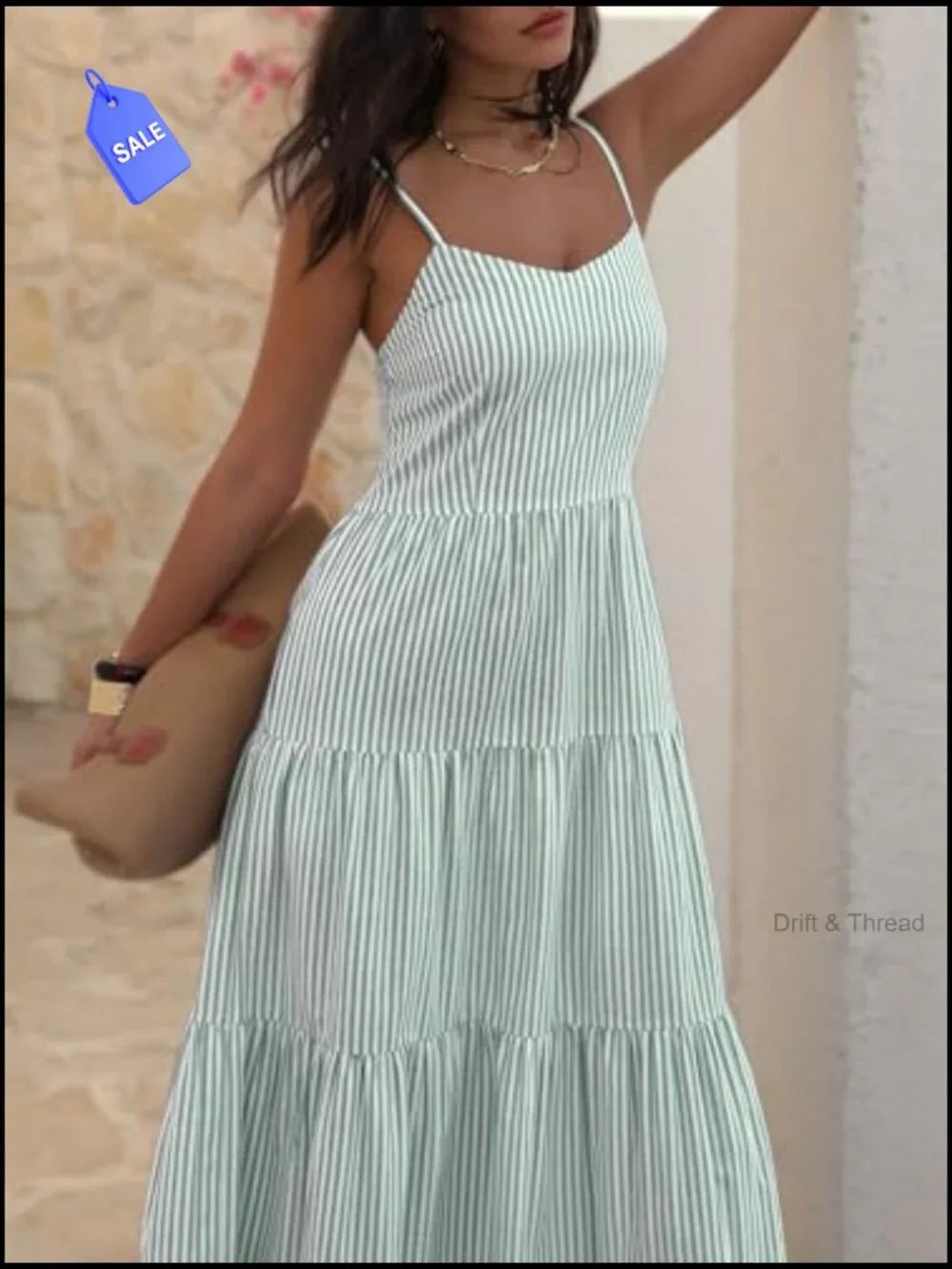Sleeveless Halter Neck Midi Sundress with Pockets Adjustable Straps - Picture 4 of 7